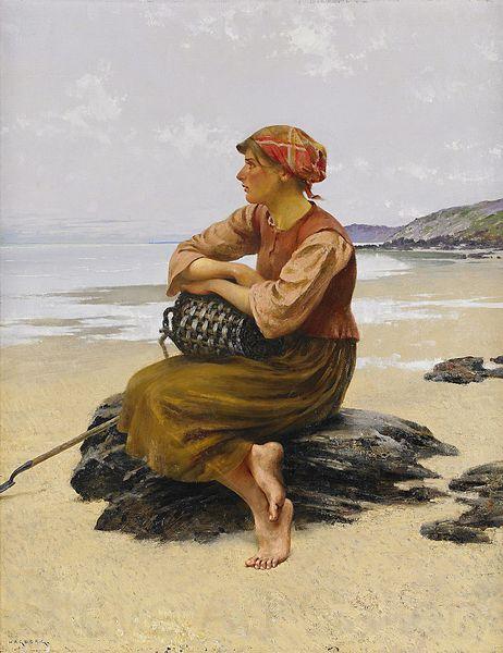 August Hagborg Sittande ostronplockerska pa stranden Spain oil painting art